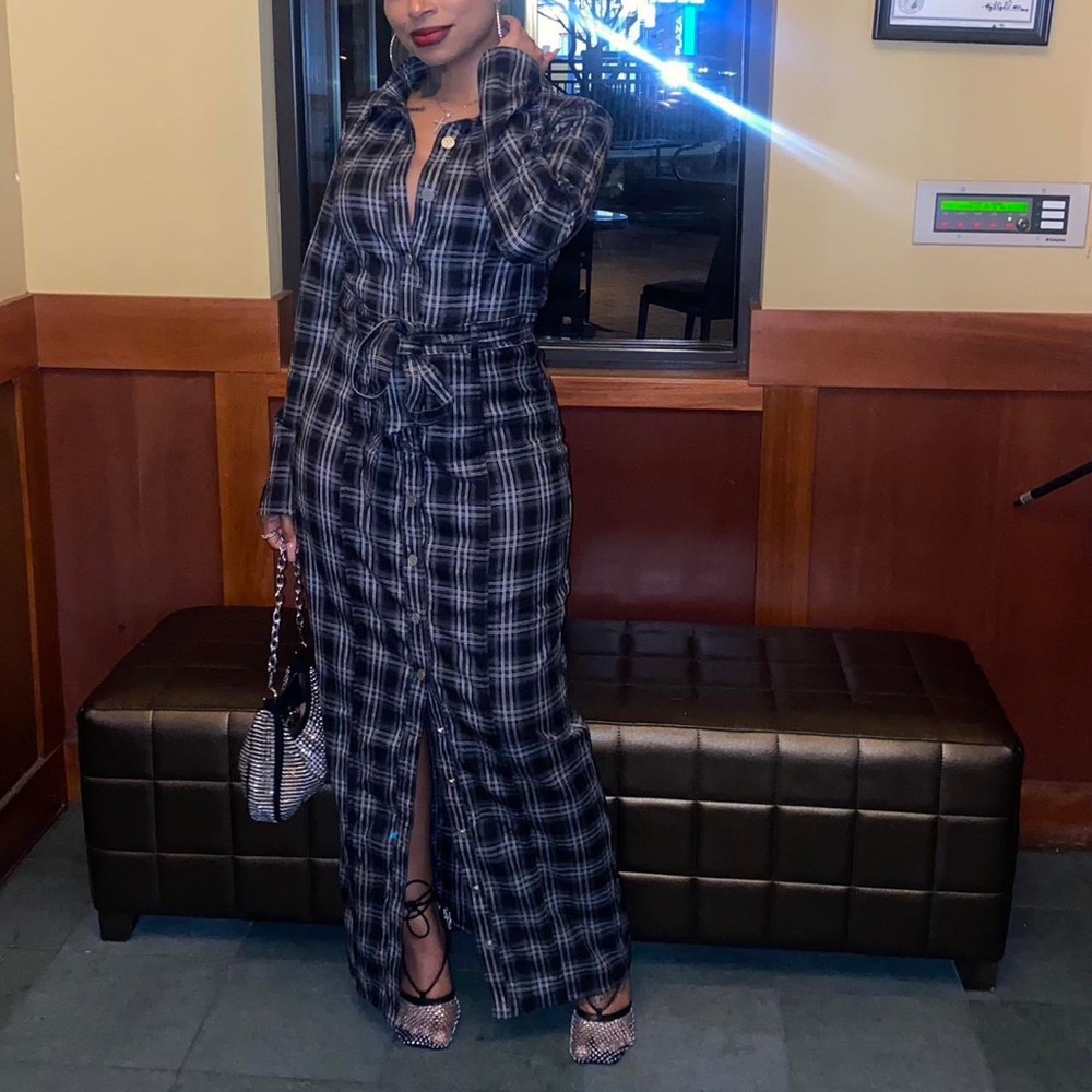 Plaid Denim Maxi Dress Size Large